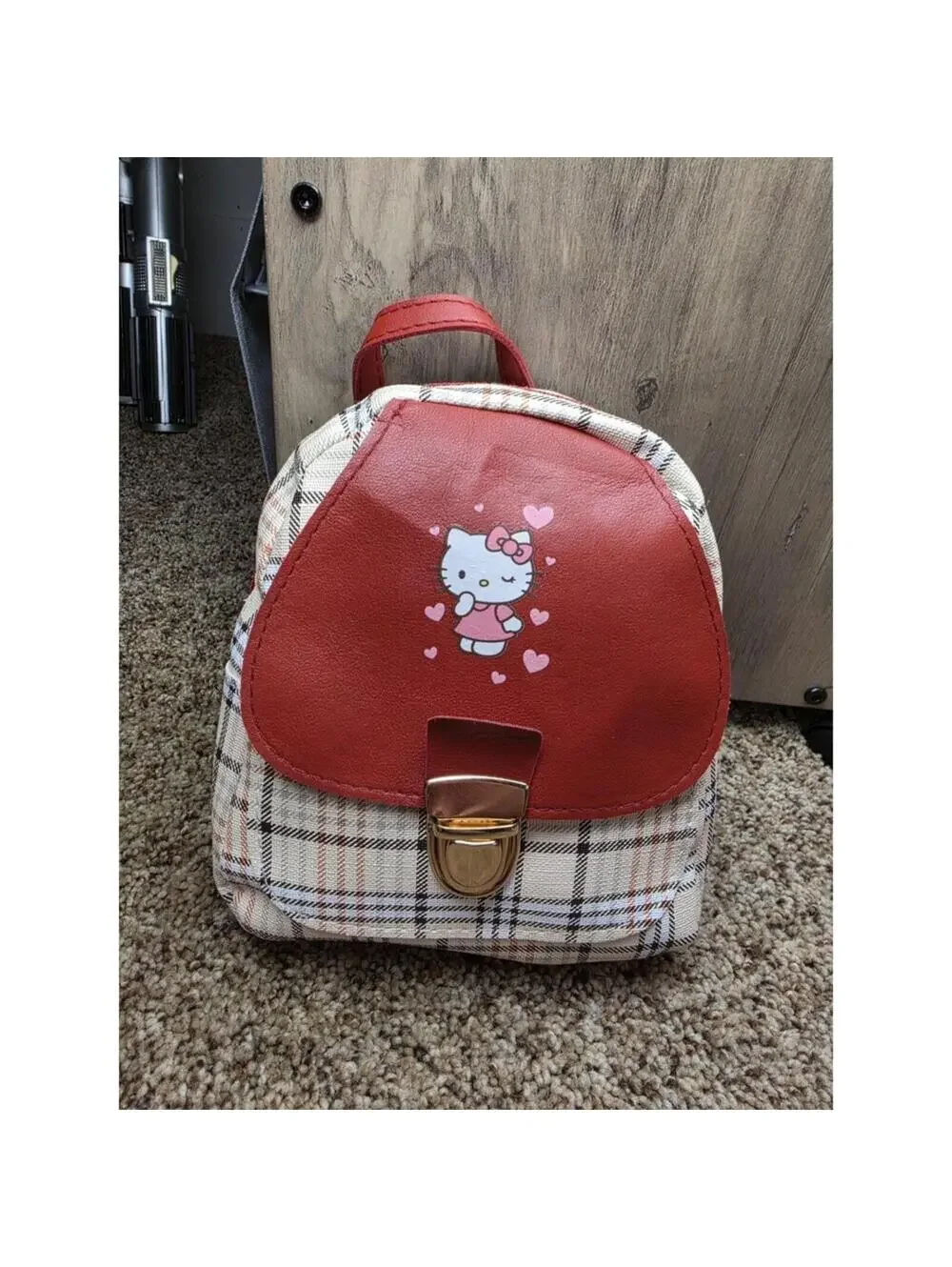 Hello Kitty Plaid Mini Backpack with Red Flap